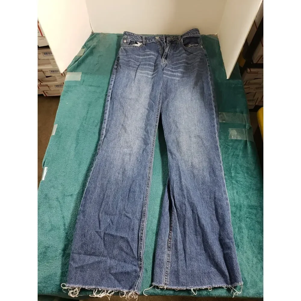 Aeropostale Jeans Size 6 Womens Blue Cotton Pants Fray Hem High Rise Wide Leg - Picture 2 of 13
